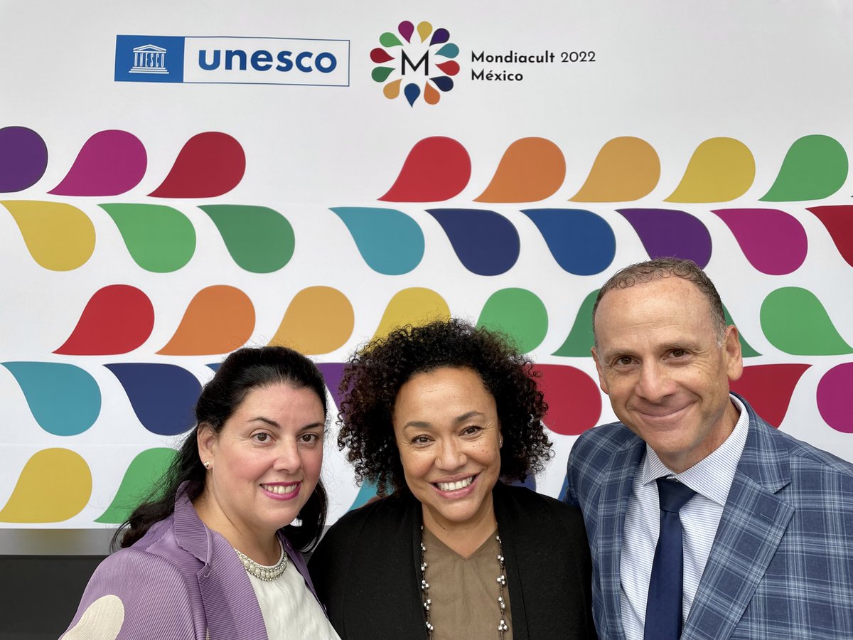 NEAarts's tweet photo. Scenes from @NEAarts Chair Jackson's participation in #Mondiacult2022 incl visits w/ U.S. Ambassador to Mexico Ken Salazar; Canada Minister of Culture Pablo Rodriguez + Mexico Secretary of Culture Alejandra Frausto; the @NEAarts International team Mike Orlove + Guiomar Ochoa. https://t.co/vyDjSlBirl