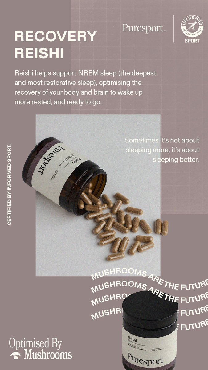 SLEEP
Can help induce non-REM sleep 

GUT
Active compounds can positively interact with the bacteria in the gut. 

STRESS
Reishi is an adaptogen. This means it can latch onto the neurons to help you brain deal with stress.

links.puresport.co/thatrunningguy…
SAVE 20% Code TRG20