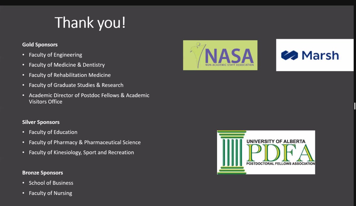 PDFA_UAlberta's tweet photo. The 2022 PDF Appreciation Week &amp; Research Day came to its end! 
🥳Congratulations to the ''speed talk'' winners @sanaz_hatami @tomiguti @alexaferdinands ! Thank you all, speakers, participants and sponsors! 🫂
@UnionNASA @MarshGlobal @UAlberta_FoMD @UofARehabMed @UAlberta_Pharm https://t.co/IpX6B3xrQQ