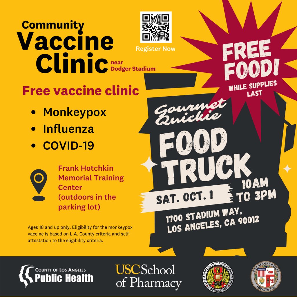 Vaccine clinic this Saturday near Dodgers Stadium for Covid-19, Monkeypox and flu.