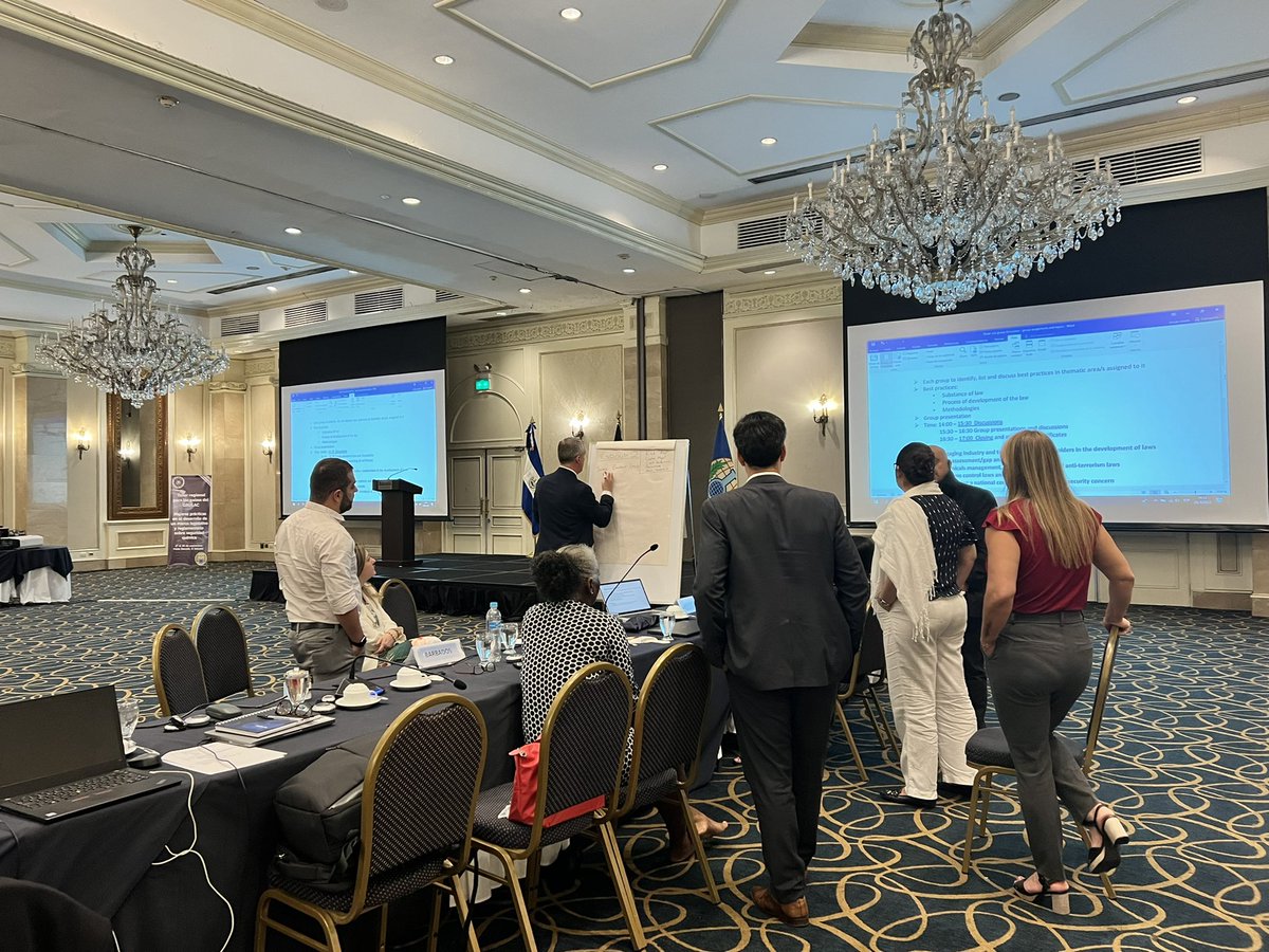 SharonRRivera's tweet photo. Participants to the @OPCW regional workshop on best practices in the development of legislative and regulatory frameworks on #chemicalsecurity for GRULAC exchange views on the topics of the thematic sessions…#ElSalvador https://t.co/NKDzvCvM7a