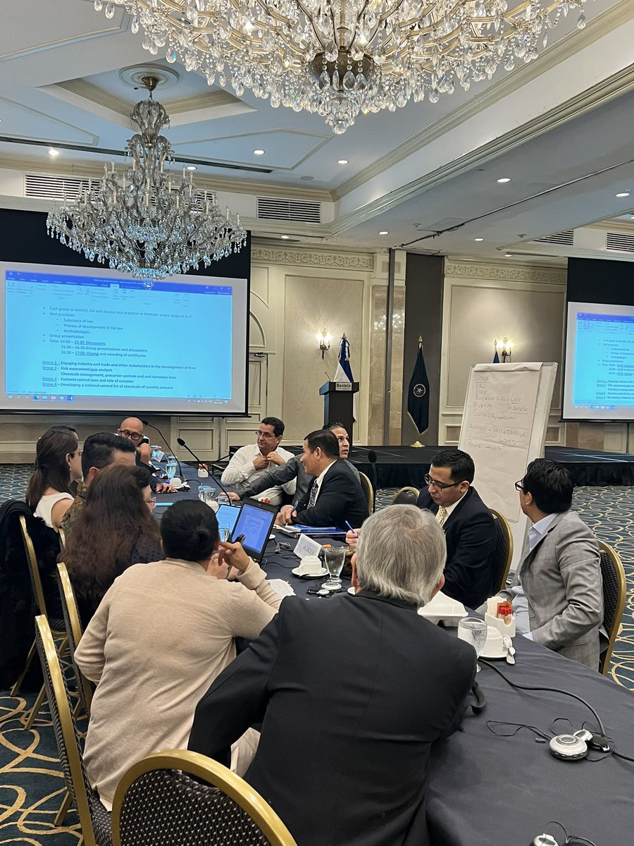 SharonRRivera's tweet photo. Participants to the @OPCW regional workshop on best practices in the development of legislative and regulatory frameworks on #chemicalsecurity for GRULAC exchange views on the topics of the thematic sessions…#ElSalvador https://t.co/NKDzvCvM7a