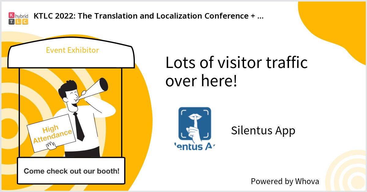 silentusapp's tweet photo. Our booth is getting a lot of traffic at KTLC 2022: The Translation and Localization Conference + Konferencja Tlumaczy. ✨ ✨ 🏃 🏃‍♀️ Check out the presentation and details at the event! #KTLC2022 #KTLC2022hybrid @TLConference @KTlumaczy - via #Whova event app https://t.co/3bsJNfj6Zf