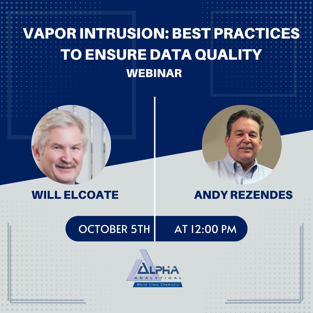 Alphaanalytical's tweet photo. Don't miss out on our next webinar: 'Vapor Intrusion: : Best Practices to Ensure Data Quality and Successful Outcomes', October 5th, 12-1:00pm EST. Register: https://t.co/d7198sLqy8
#webinar #vaporintrusion #airtesting #environmental #laboratory https://t.co/s48WrGicwy