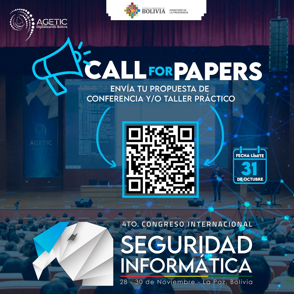 AgeticBolivia's tweet photo. 🔊ATENCIÓN‼️
¿Te apasiona la #Ciberseguridad y quieres compartir tus conocimientos y experiencias❓
Entonces es tu oportunidad❗
Envía tu propuesta de conferencia y/o taller práctico, revisa la convocatoria, tienes hasta el 31 de octubre 👉 https://t.co/8goms4vP8d
#CFP #AGETIC https://t.co/f1gkj9rgoF