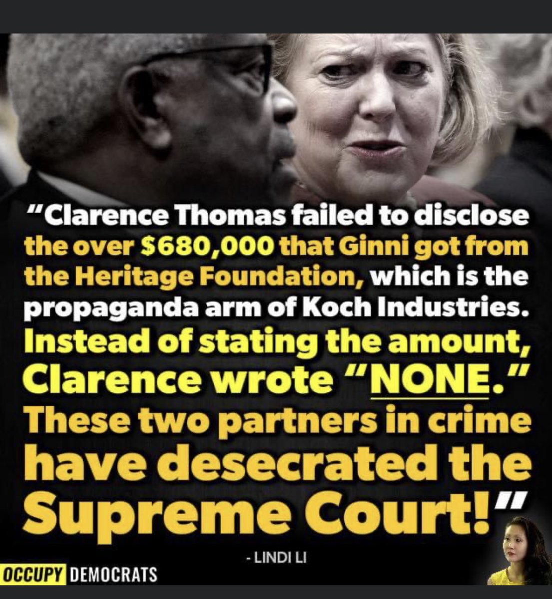 415holgate's tweet photo. So there really is no longer any doubt, Virginia “Ginni” Thomas broke the law. She still pushes the lie that trump won. She is married to a SCJ who is clearly biased. 
Time for the @DOJCrimDiv to investigate both. https://t.co/12e2O5t3LD