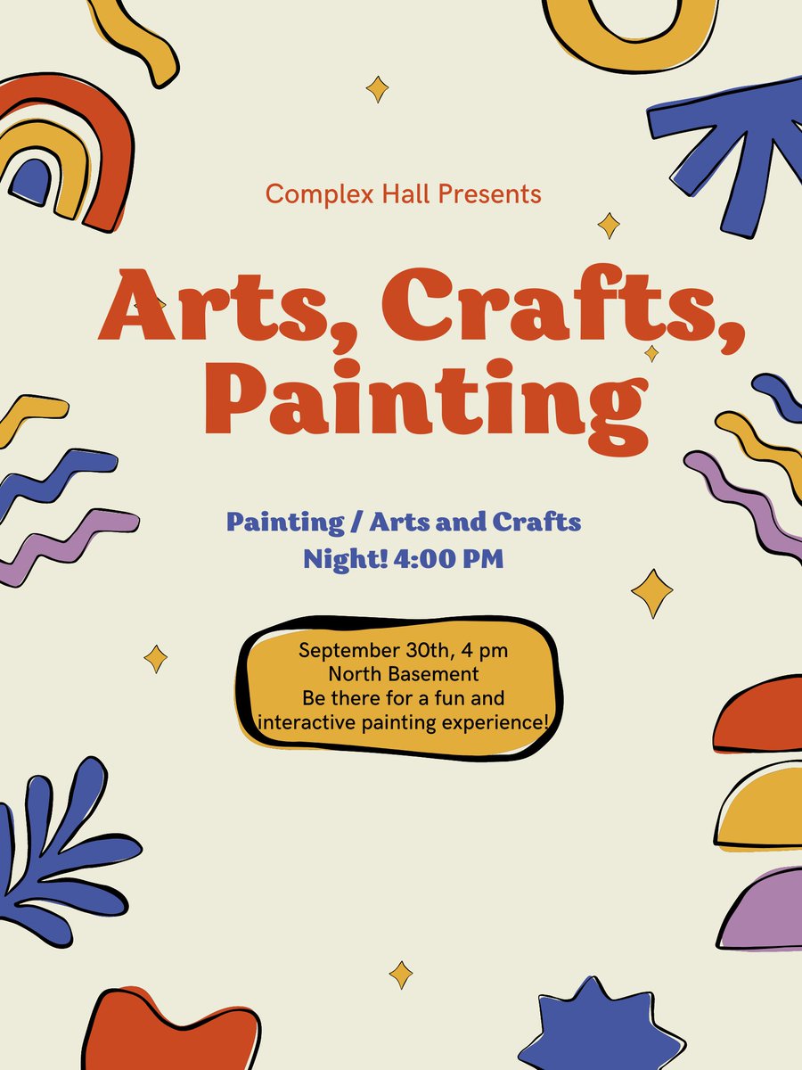 Gustie_ResLife's tweet photo. North, Gibbs, and Sorensen - stop by the North basement Friday, September 30 at 4pm for painting/arts &amp; crafts! https://t.co/abGBbpT0dz