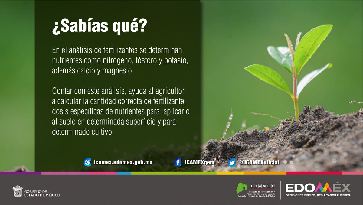ICAMEXoficial's tweet photo. El análisis de fertilizantes es fundamental para conocer las propiedades que tiene el producto que hemos adquirido o deseamos adquirir. El #ICAMEX oferta en sus laboratorios este servicio. Comunícate al (722) 2322922 o a través de nuestro correo icamex.laboratorios@edomex.gob.mx https://t.co/UiGKUaWVXX
