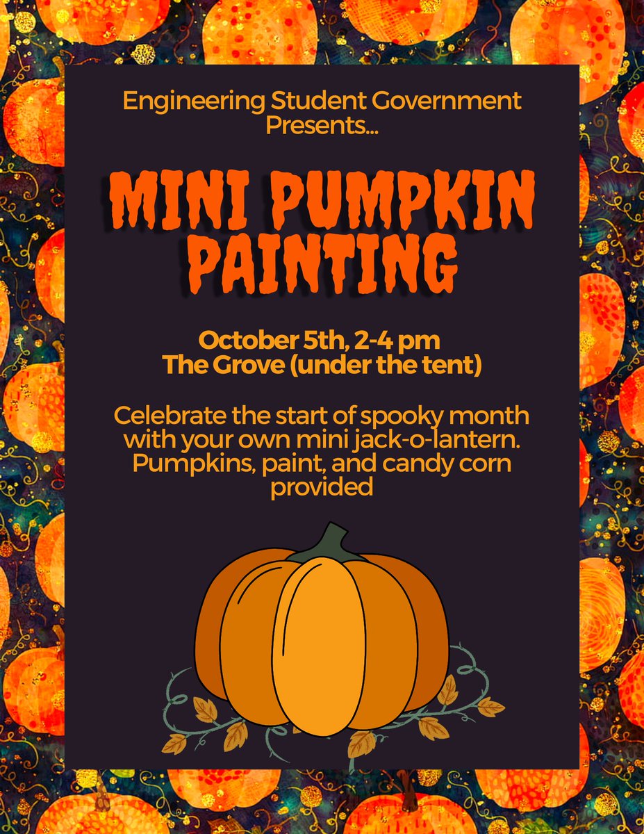 UMichESG's tweet photo. Join ESG on October 5th from 2-4 pm under the tent on the north campus grove to snack on candy corn and paint your own mini jack-o-lantern! All friends are welcome! https://t.co/0HyOLaAuTy