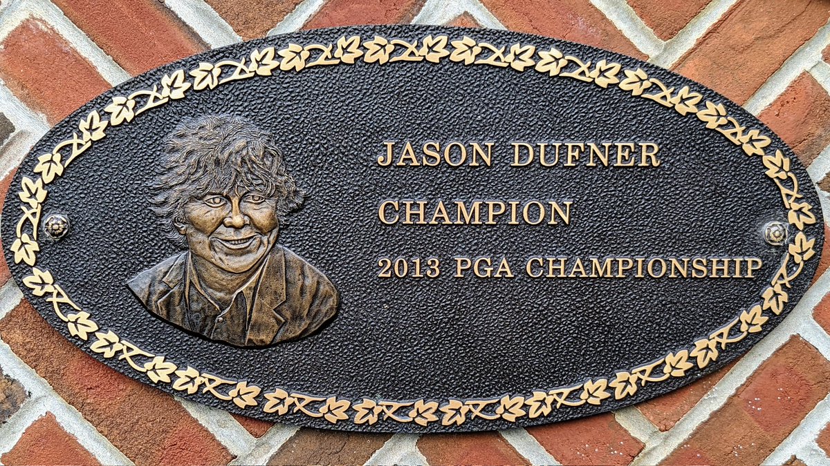 The plaque carver at Oak Hill had some fun with this portrait of Jason Dufner