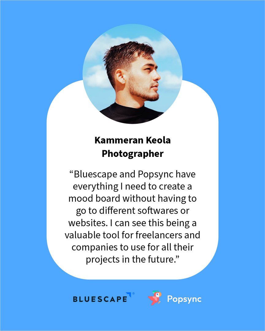 bluescaper's tweet photo. "I can see this being a valuable tool for freelancers and companies to use for all their projects in the future." -Kammeran Keola, Photographer
#photographer #bluescape #popsync #moodboard https://t.co/oKTqGH6U4m