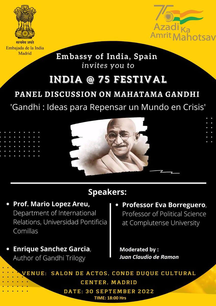 Indialogs_UAB's tweet photo. Mañana a las 18h, en el Salón de Actos Conde Duque Cultural de Madrid, no te puedes perder esta charla titulada "Ghandi: Ideas para repensar un Mundo en Crisis"❗ https://t.co/03KjMQrT8a