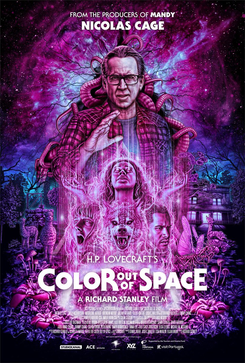 DrWalkingDead's tweet photo. Another great recommendation from @LandoftheCreeps—#TheColorOutOfSpace! A hyper manic Nicholas Cage AND H.P. Lovecraft? That’s right plus an interdimensional meteor, gross body horror, and a lot of magenta! https://t.co/sRdhcE6u4j