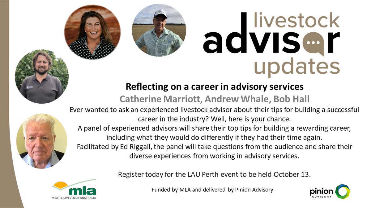 livestockadvise's tweet photo. Last chance to get your tickets to LAU Perth. An opportunity not to be missed! What a wealth of knowledge to be shared by this panel of experienced advisors. See you October 13 in Perth https://t.co/ECkcOVM01m