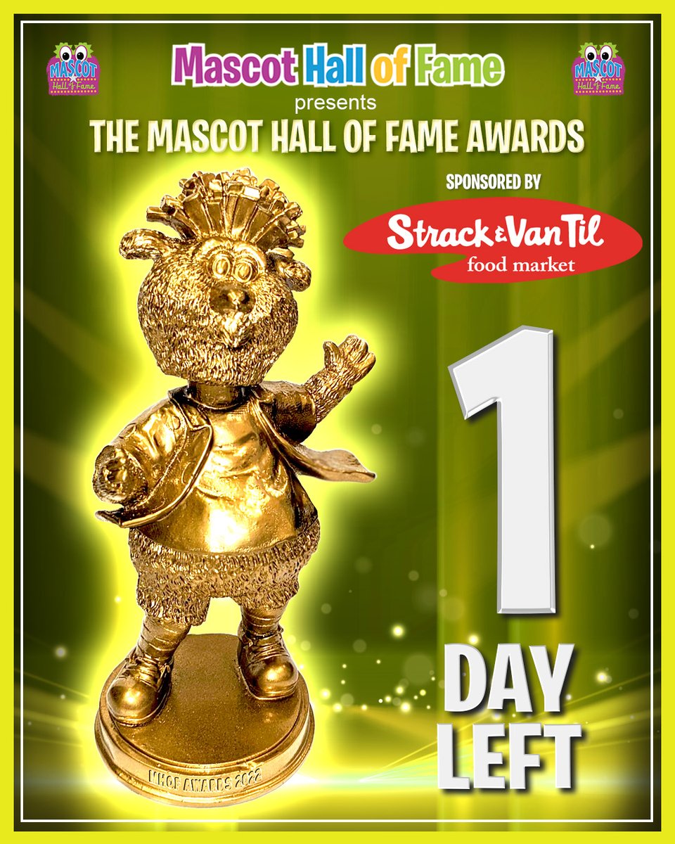 MascotHall's tweet photo. One day left to get your nominations in!
Nominate your favorite pro, minor league, college, high school, independent or corporate mascot for our #MascotHallofFameAwards!
https://t.co/3hjhIcys1h
#MascotHall #MascotHallofFame #GoldenReggy
#StrackVanTil
https://t.co/BPTrTz7Ggr https://t.co/tFaTwjdtPa
