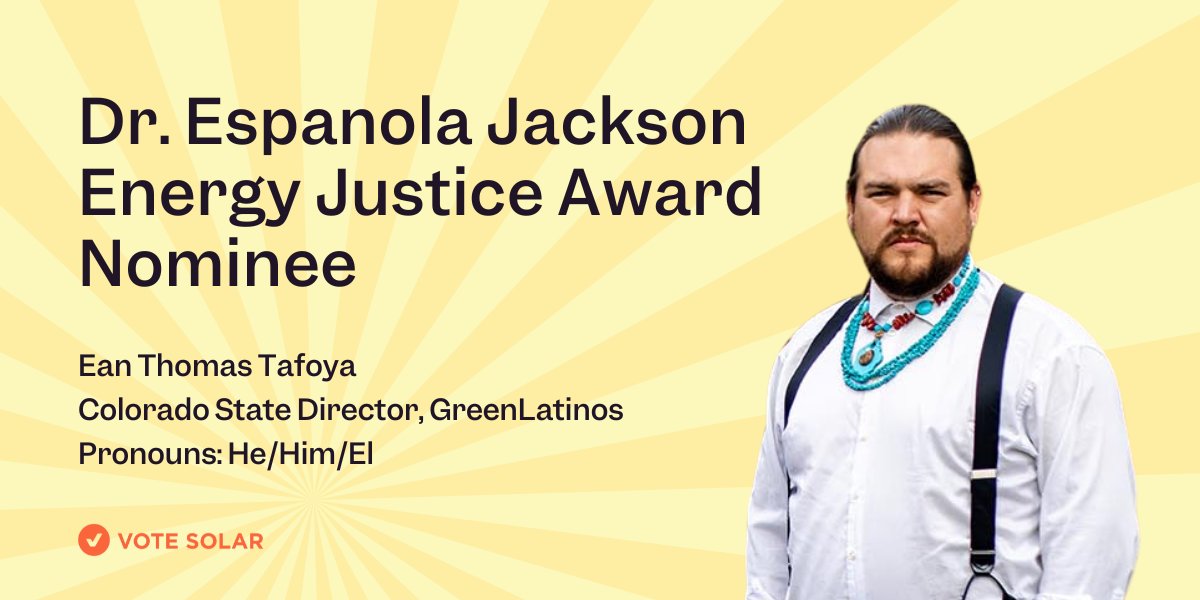 votesolar's tweet photo. Ean Thomas Tafoya, @believeEan @GreenLatinos 

Ean works to build stronger ties towards justice with Tribal Nations in Colorado. Ean also led on an equitable energy tax ballot initiative that resulted a climate protection fund dedicating millions to frontline communities. https://t.co/8E9GUJJ1Pr