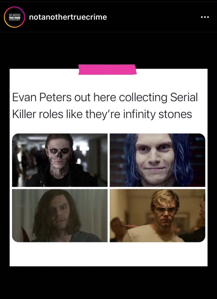 elchrysaki's tweet photo. Evan Peters out here collecting Serial Killer roles like they’re infinity stones. #DahmerNetflix https://t.co/k1JTR3aDg7