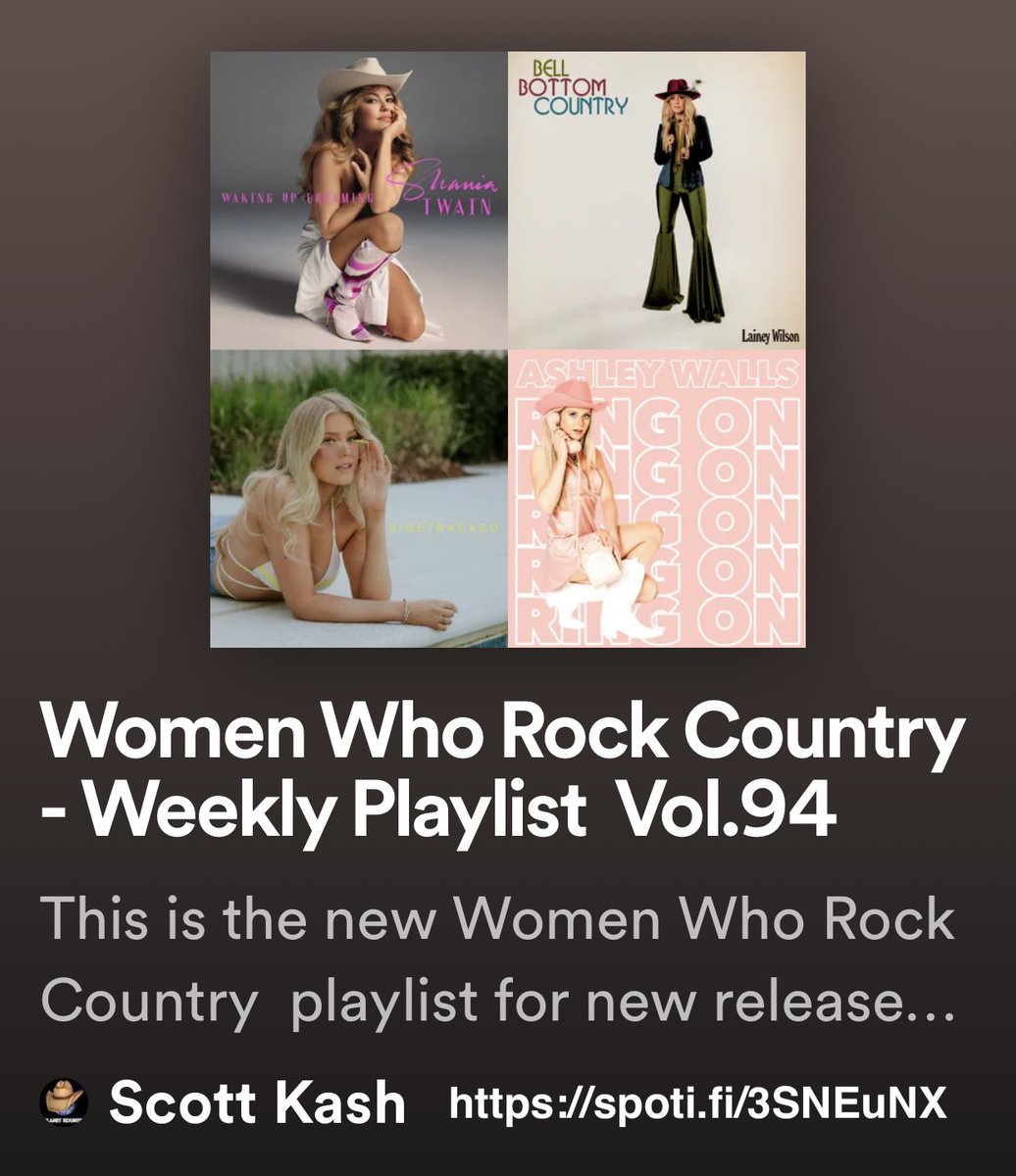 Here’s the new #WomenWhoRockCountry playlist with new collabs/duos/groups by
<a href="/MaddieandTae/">Maddie & Tae</a>
<a href="/JordanCWDavis/">Jordan Davis Music</a> &amp; <a href="/DBradbery/">Danielle Bradbery</a>
<a href="/joyoladokun/">joy oladokun is in crocs.</a> &amp; <a href="/ChrisStapleton/">Chris Stapleton</a> 
<a href="/AaronGoodvin/">AaronGoodvin</a> &amp; <a href="/MegPatrickMusic/">Meghan Patrick</a>
+MORE

#Spotify
spoti.fi/3SNEuNX

#NewMusic #CountryMusic #rtitbot <a href="/rtArtBoost/">BlackettMusic.com - Art Boost #rtArtBoost</a> #SpotifyRT