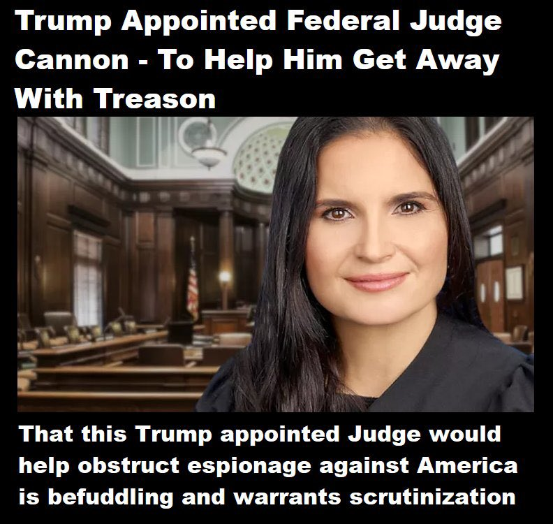 TonyHussein4's tweet photo. Judge Cannon brushed aside an order from the special master in the Mar-a-Lago search case requiring former President Trump to back his claims the FBI planted evidence in his home

Currupt, Trump appointed, Judge Aileen Cannon also extended the deadline for completing the review. https://t.co/wBNpVfry3Q