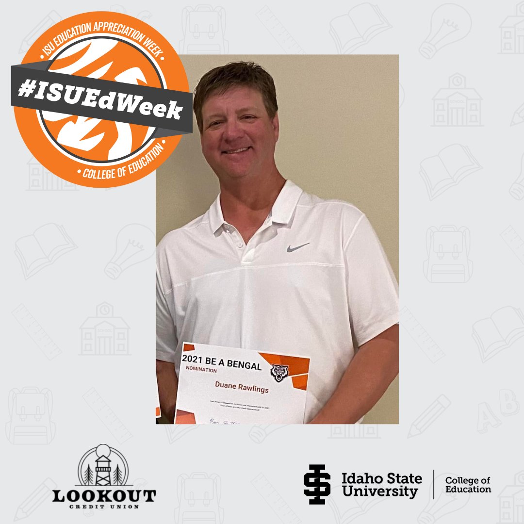 IdahoStateEd's tweet photo. Celebrating Mr. Duane Rawlings, Idaho State University Business Technology Instructor! Duane was nominated by his colleague, Aubi Crabtee, who said she admired his ability to remember each and every one of his students and make them feel heard.  #ISUEdWeek https://t.co/N0asc3H3RO