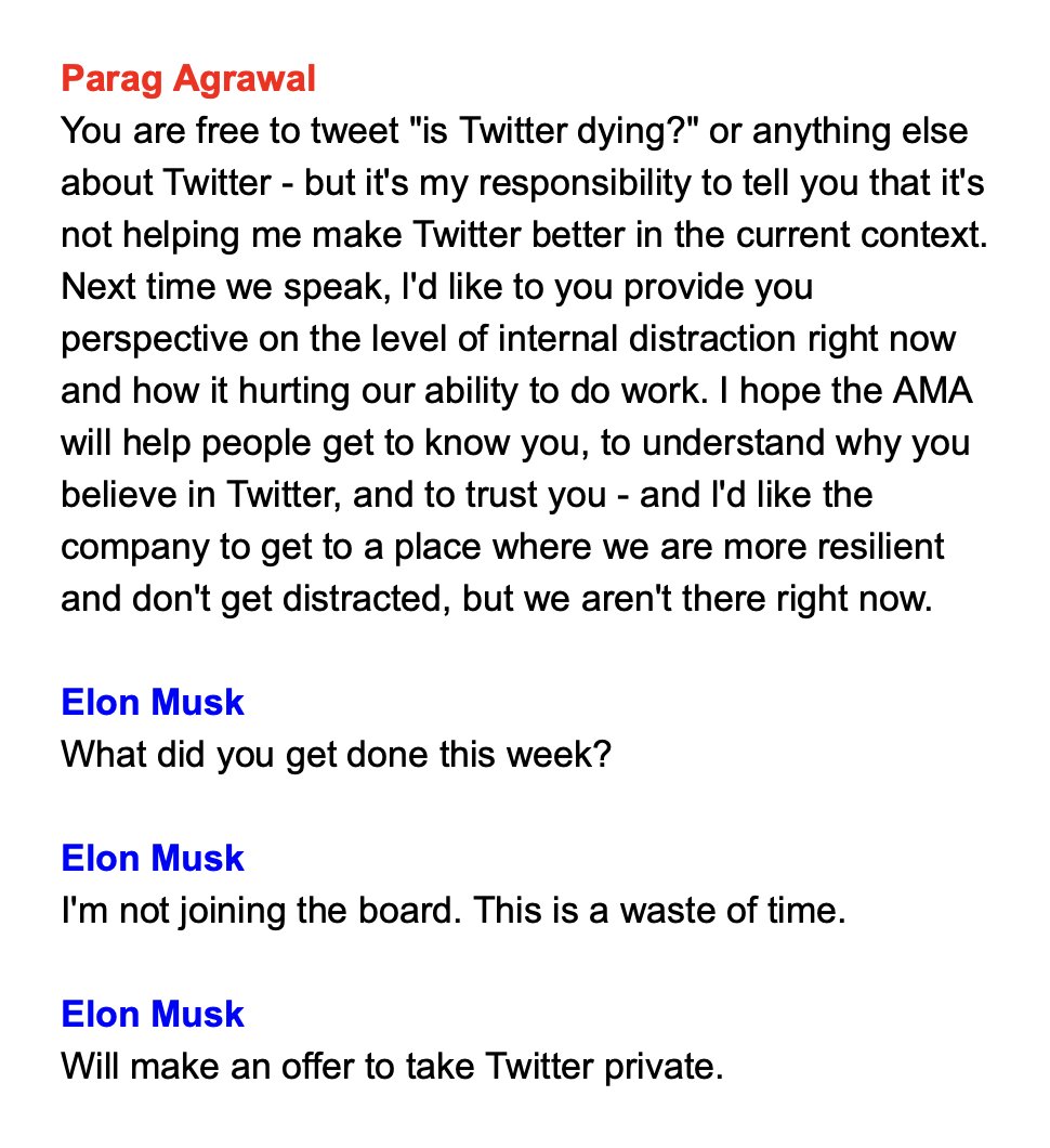 Screenshot of Elon Musk text messages