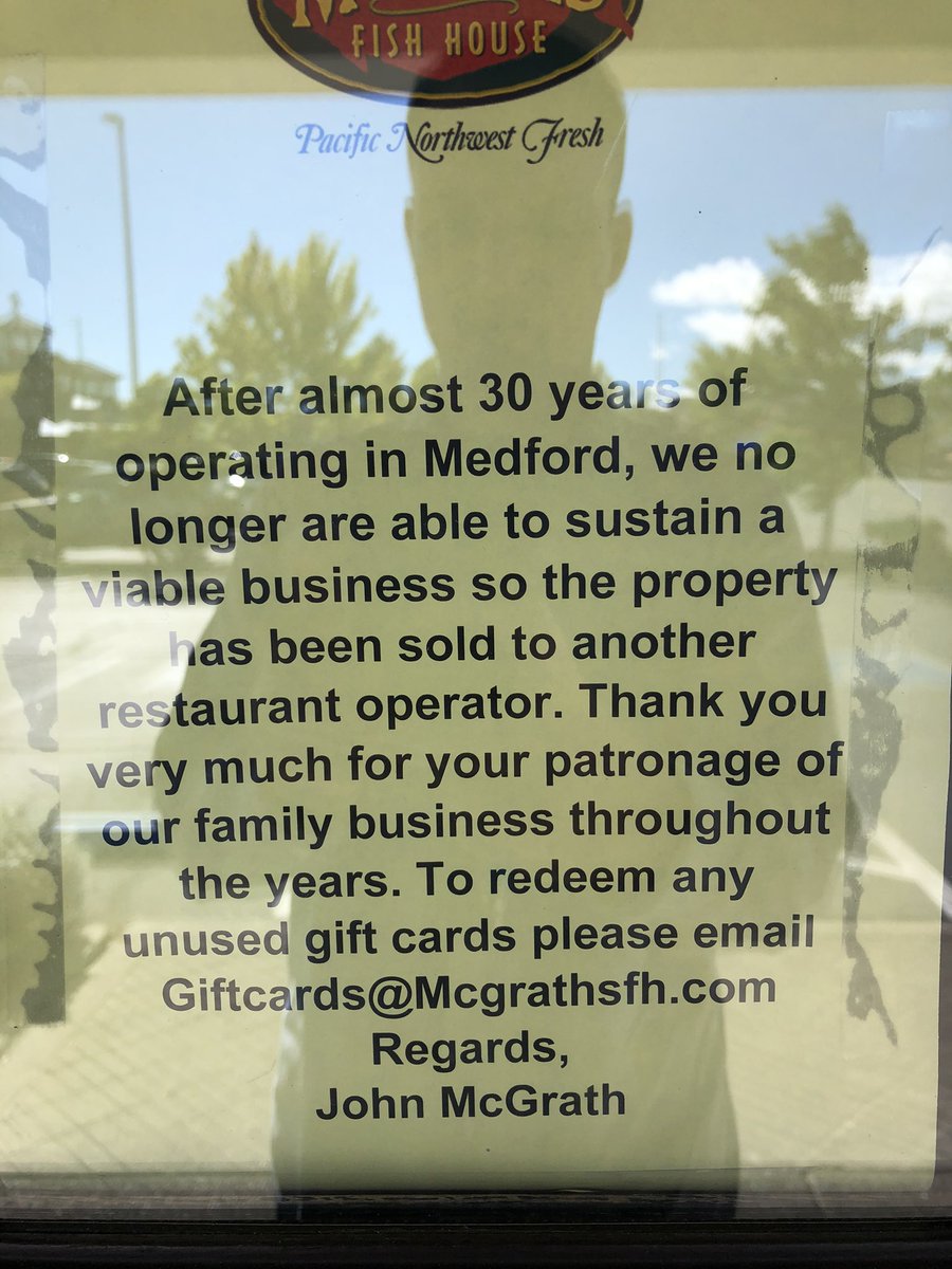 JohnMcNews's tweet photo. #McGraths in Medford is closed - but what’s next for the building? @AmbarKTVL can tell you tonight on @KTVL https://t.co/wQEBNrVeSU