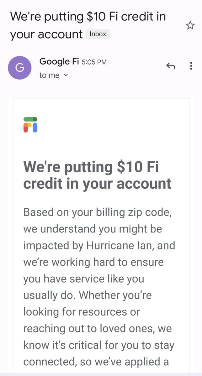 systemstactics's tweet image. Little things like this lead to a customer-for-life mentality. #GoogleFi rocks 💛 me some #Google, #HurricaneIan was rough. Praying for those facing devastation today.