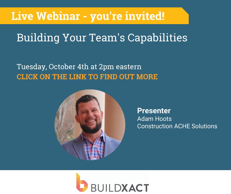 The #constructionindustry is constantly evolving, so #construction pros need to stay on top of all the changes and #tech available to set them up for success. 
Join us for a free webinar Tuesday, October 4 at 2 pm ET, with <a href="/daddy_hoots/">Adam Hoots</a> to learn about...  
👇