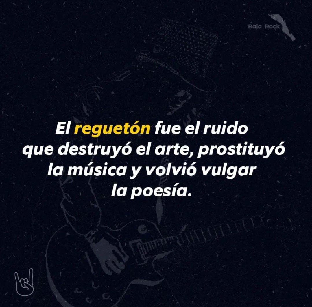 AngelDLaCruz_'s tweet photo. El #reggaeton fue el ruido qué destruyó el arte, prostituyó la música y volvió vulgar la poesía.

#daddyyankeechile #DaddyYankeeEnChile #daddyyankee #estadionacional #ñuñoa #ContigoCHV #MuchoGustoMega #buenosdiastvn #tudia13 #alerta https://t.co/Murac9dTXy