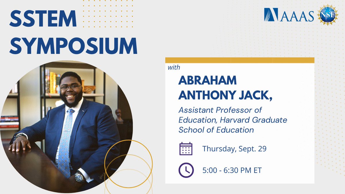 sstem_program's tweet photo. We are honored to be joined by Dr. Abraham Anthony Jack as our opening plenary speaker for the 2022 S-STEM Symposium. @tony_jack @aaas https://t.co/0qIz46WP9V
