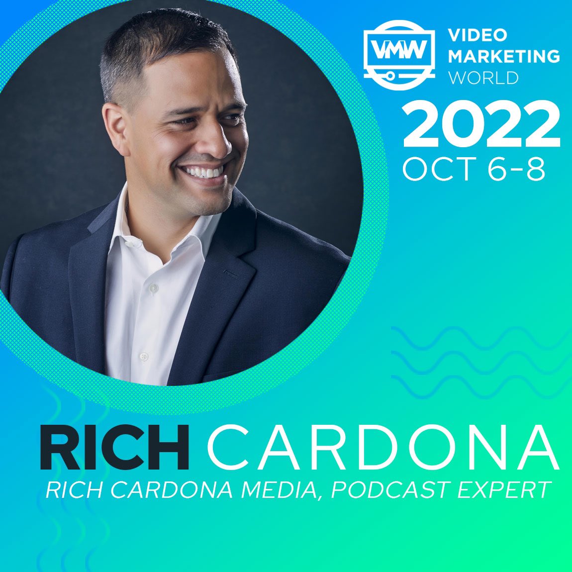VMWCon's tweet photo. We’re excited to hear from Rich Cardona at the 2022 Video Marketing Conference in Dallas! Rich is all about self improvement. He’s the founder of Rich Cardona Media and he’s ready to help you take your podcast to the next level! Learn more by registering at the link in our bio! https://t.co/81flfJuDe3