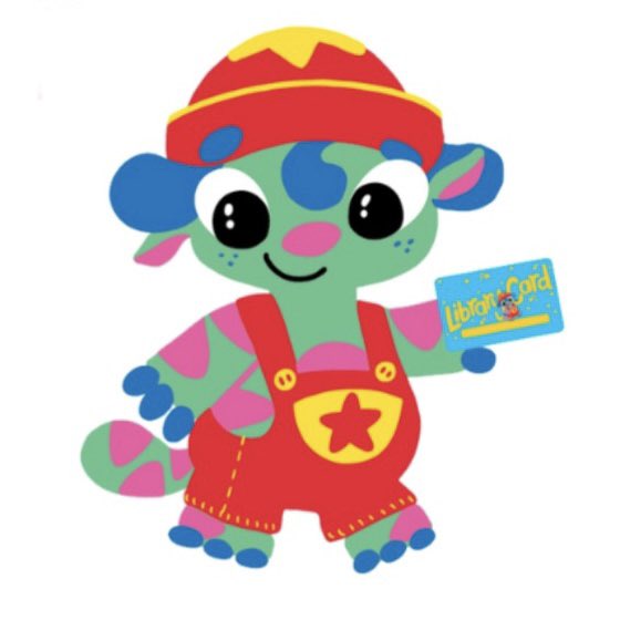 ellenfromnowon's tweet image. this is what british transphobes are seething about today btw. it's an alien mascot for a library. look at their little library card