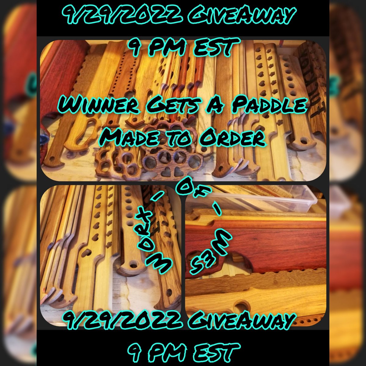 WorxofWes's tweet photo. Birthday GiveAway on Fetlife, Details found on pic on fetlife. Also 15 percent off our Etsy Store. Can't win here, have to be on fetlife.
#sadistictools #bdsm #punishment #kinky #painandpleasure #woodpaddle #spanking #slut #spankingpaddle #eroticspanking 
#paddle https://t.co/z2fIJutWMq