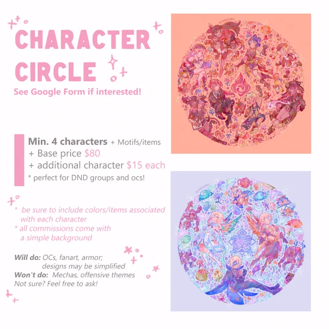 (rts appreciated) I'm opening up my c0mmissions again for the month! pls see below for the form + more info. as always, feel free to dm with any questions you may have!  