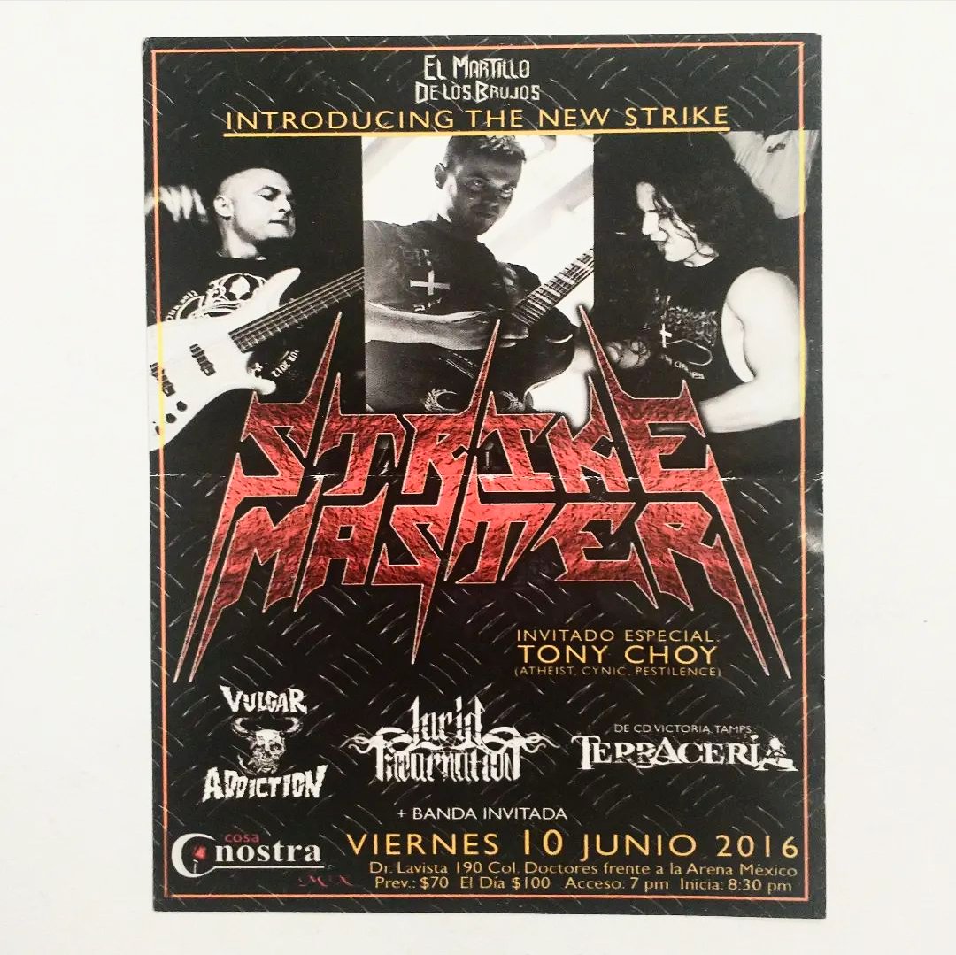metalero_museo's tweet image. Flyer físico de STRIKE MASTER/VULGAR ADDICTION/TERRACERIA del (10 Junio 2016) #strikemaster #vulgaraddiction #terraceria #museodelheavymetalmexicano