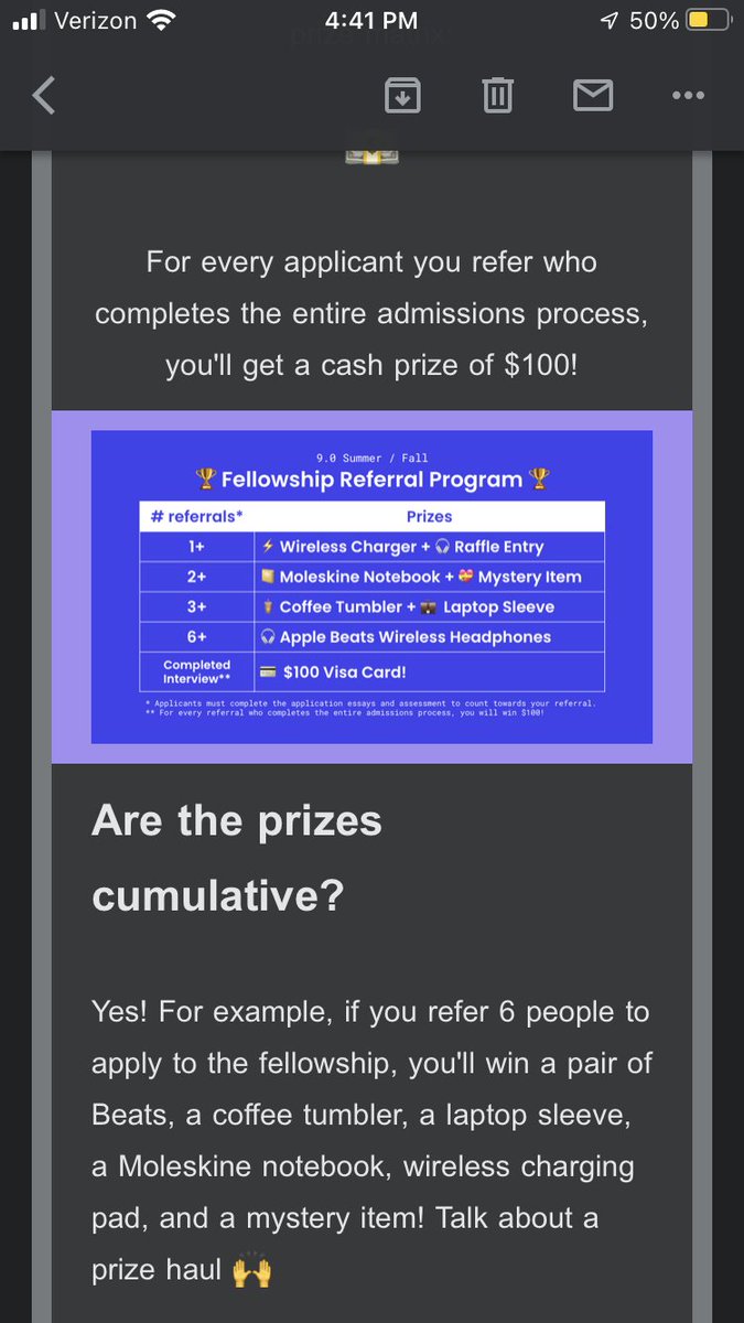 FSKenmare's tweet photo. PSA: That @joinpursuit alum gets cash and other prizes for referring applicants. If Pursuit were actually good, they wouldn't have to #bribe alumni like this. #DontJoinPursuit #ThisIsGross #techtwitter https://t.co/mbTBBk0iu2