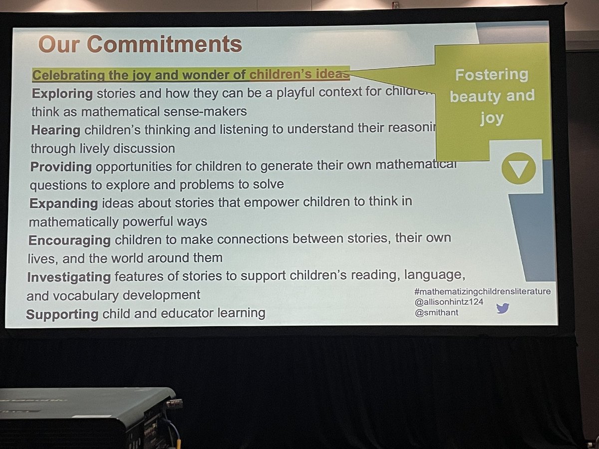 kassiaowedekind's tweet image. The commitments of #mathematizingchildrensliterature. @smithant @allisonhintz124 Joy and wonder if children’s ideas first!
