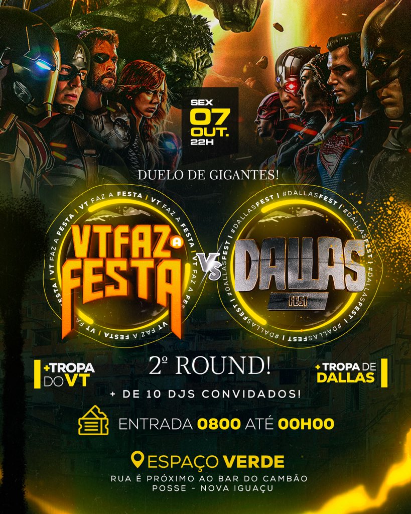 Vt_afesta's tweet photo. VOLTAMOS‼️🫣
-
O VERSUS MAIS  ESPERADO DE NOVA IGUAÇU.🥳

DUELO DE GIGANTES! 

🗓 07 DE OUTUBRO SEXTA-FEIRA.

+ DE 10 ATRAÇÕES! 

#TROPADOVT🆚#TROPADEDALLAS

SE ESSE POST BATER + DE 100 CURTIDAS SOLTAREMOS O FLYER COM AS ATRAÇÕES! 🥵

📍 ESPAÇO VERDE https://t.co/18eL5XsywQ