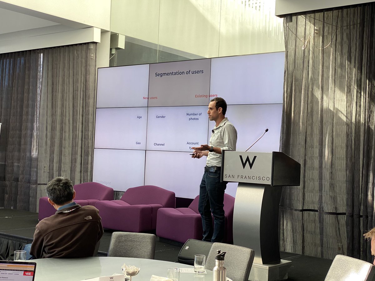 apppromotion's tweet photo. Mickey Atir on stage discussing the segmentation and communication methods that Photomyne has been using and the effect they have had on retention and revenue #apssf https://t.co/fC78DzHhLz