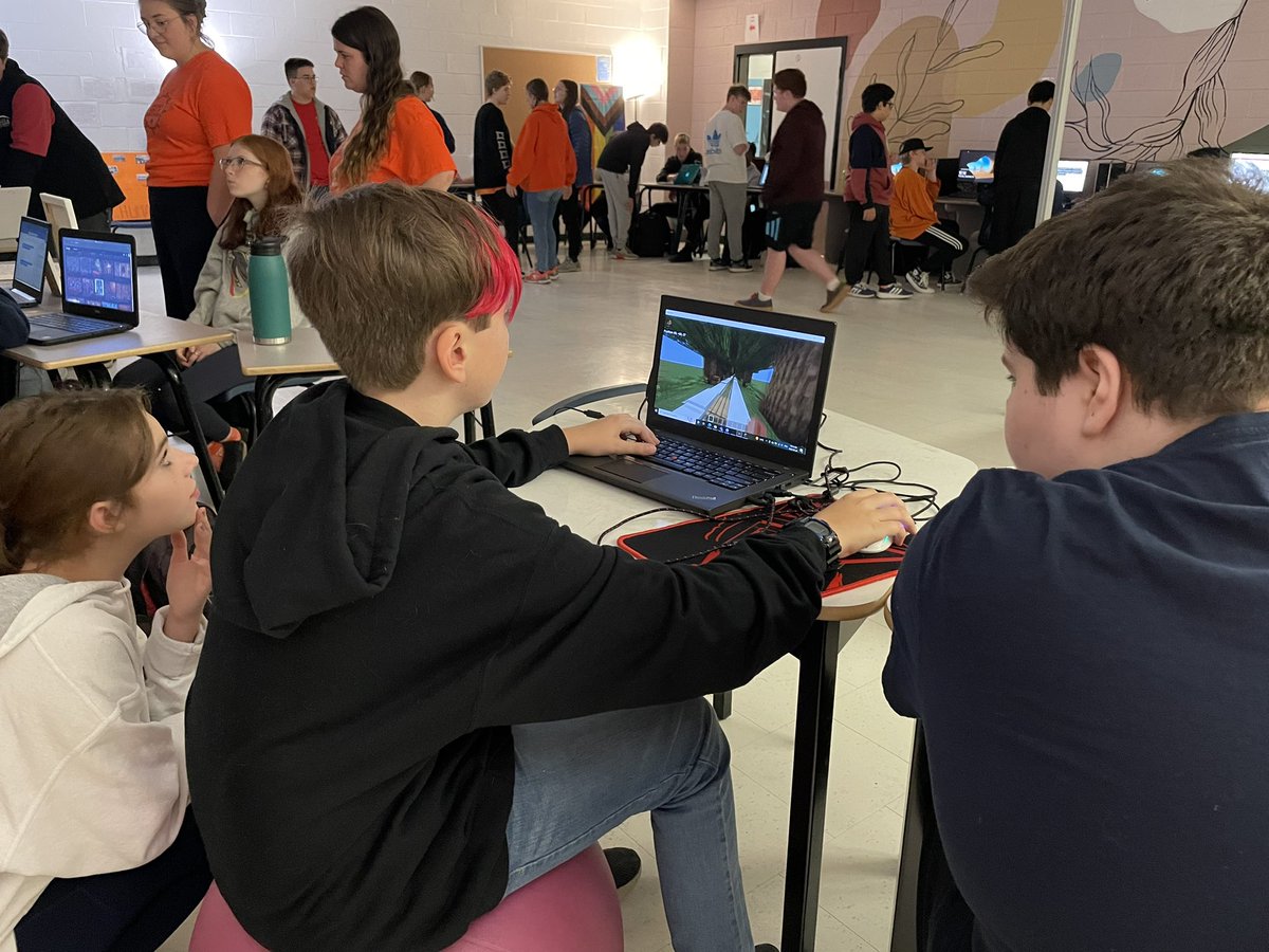 mr_jhebb's tweet photo. We are learning by doing. Taking action towards reconciliation in our Cohort classes this morning. Minecraft, artwork, virtual museum tours, Teams calls with our feeder schools; the learning happens in wide variety #futureready #rhs2022 #asdereconciliation @AnglophoneEast https://t.co/fLR9nGPr8l