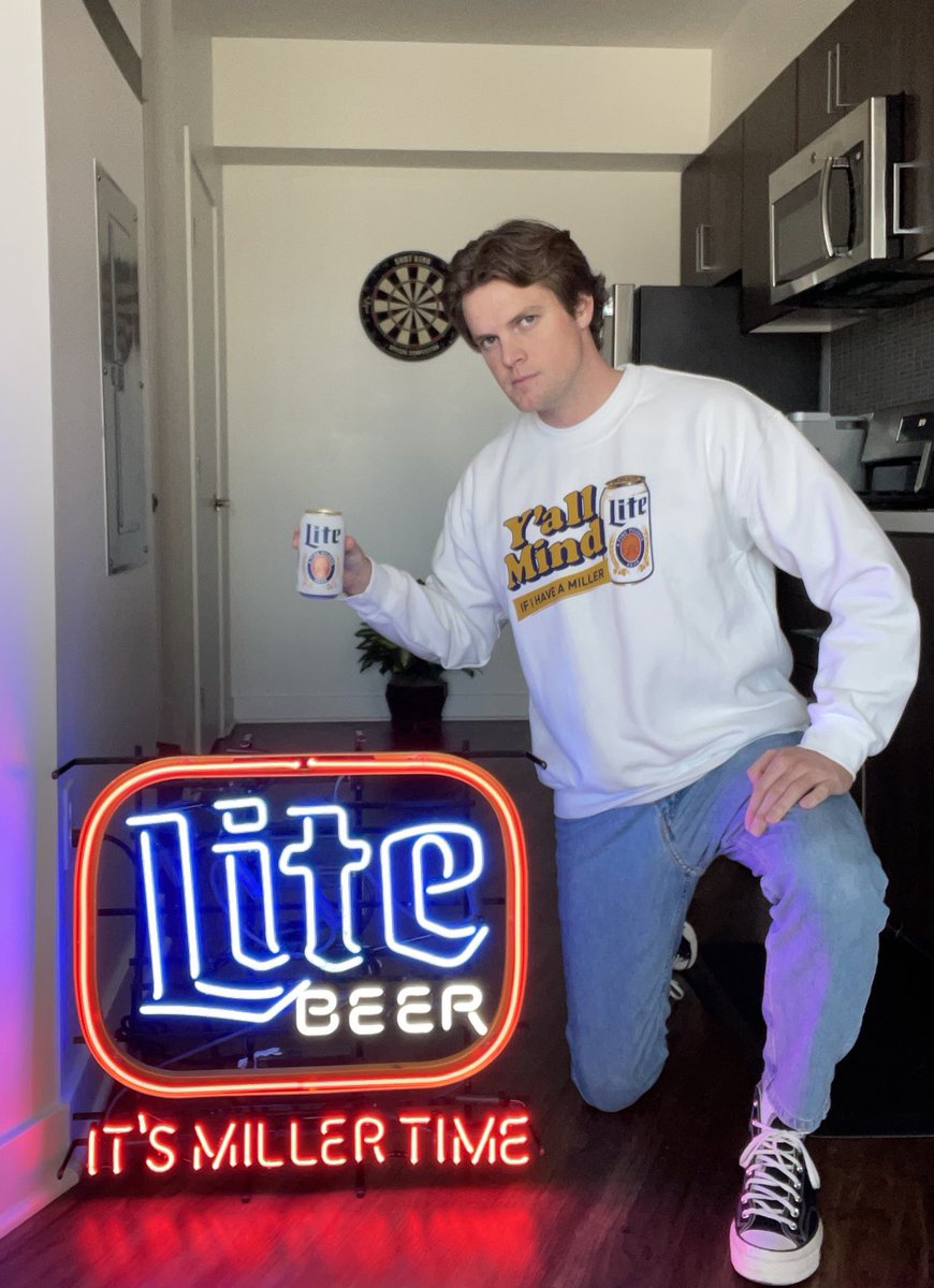 CaucasianJames's tweet photo. made merch with @MillerLite and i’m incredibly excited about it. this in fact might be my peak. cheers! #MillerPartner 

https://t.co/LSsz7LvRDs https://t.co/cRmg9YOHlp