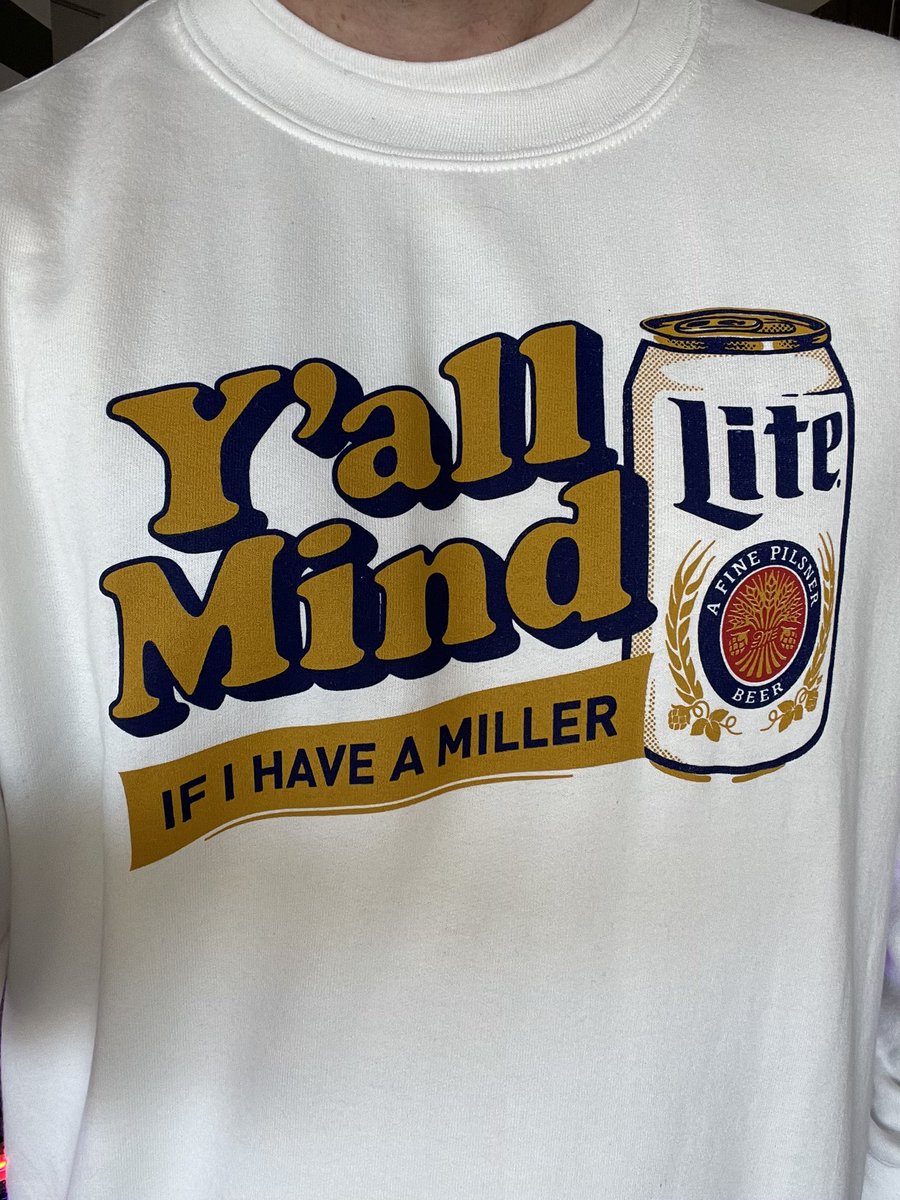 CaucasianJames's tweet photo. made merch with @MillerLite and i’m incredibly excited about it. this in fact might be my peak. cheers! #MillerPartner 

https://t.co/LSsz7LvRDs https://t.co/cRmg9YOHlp