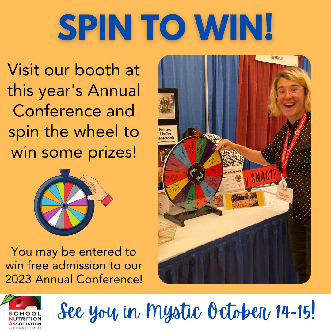 MySNACT's tweet photo. Are you attending our Annual Conference this year? If so, stop by our booth and you could be entered to win FREE admission to next yearβs conference! π€©
If youβre not attending, itβs not too late to register: https://t.co/FPfqqjfRIB
@schoollunch #spintowin #snact #snactconference https://t.co/bnU5rqp4Ml