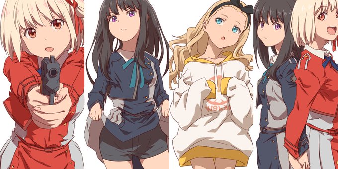 #今月描いた絵を晒そう
今期アニメ。リコリコとアビスとおじさん、とおまけ 