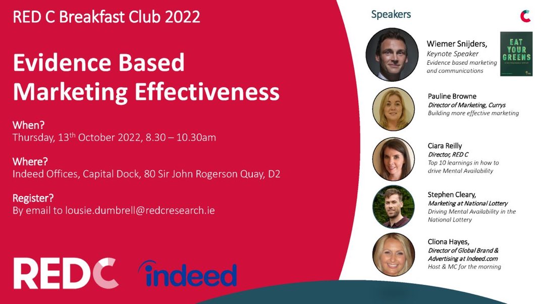 Richard Colwell (@redcmd) on Twitter photo If you haven’t seen this event and registered you are missing out!
Still some spaces available so you can register with louise.dumbrell@redcresearch.ie If you haven’t seen this event and registered you are missing out!
Still some spaces available so you can register with louise.dumbrell@redcresearch.ie