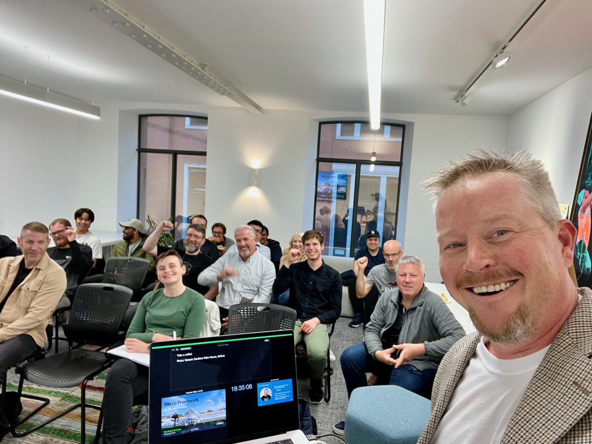 The @BelfastJUG was full of smiling faces tonight! Thanks to everyone who joined in for the micro frontend festivities. You can find my slides on @speakerdeck: 📚 speakerdeck.com/mraible/micro-… Try them yourself w/ this demo script: 🤓 github.com/oktadev/auth0-… #java #microfrontends