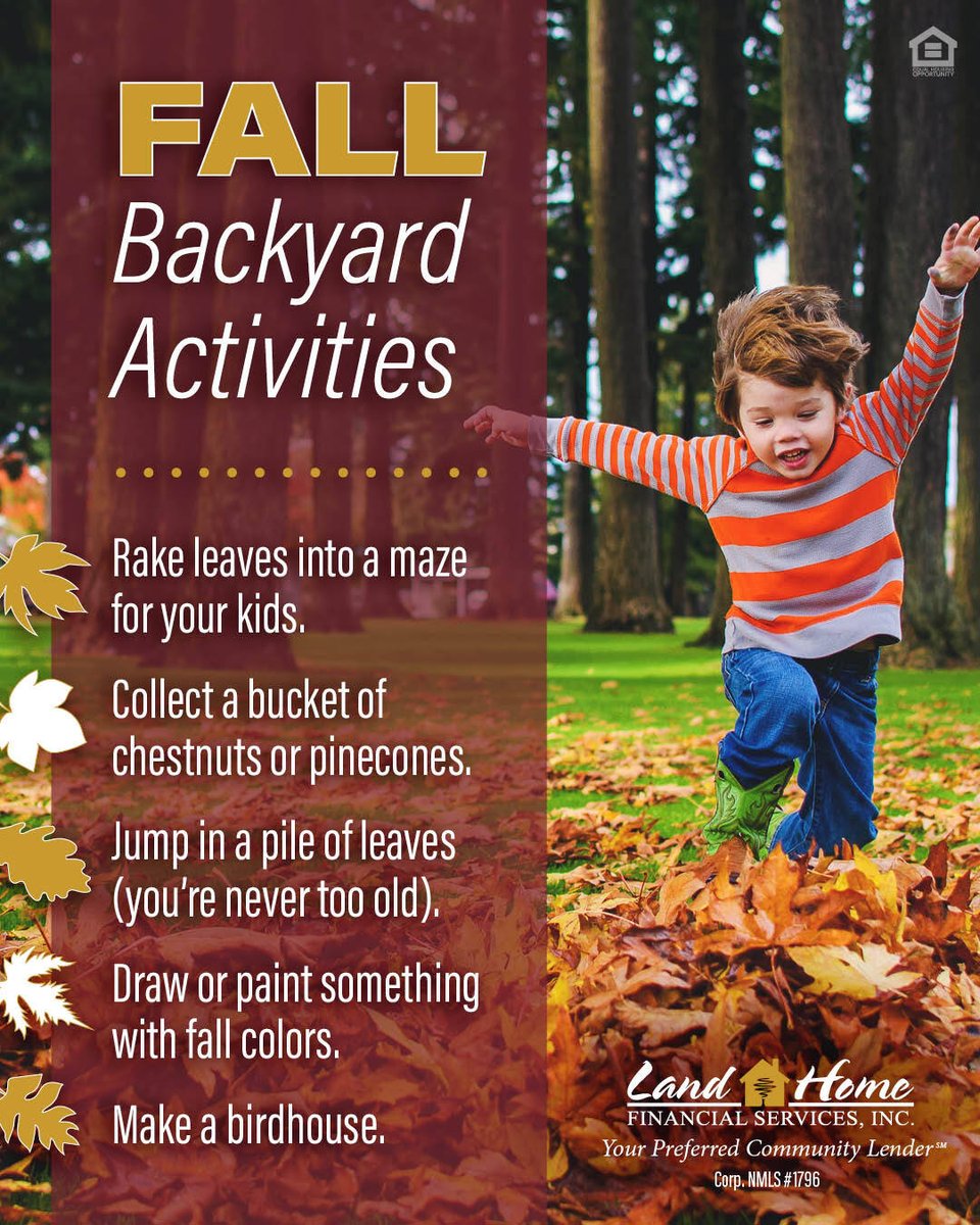 LandHomeFin's tweet photo. Just because summer is over doesn’t mean you still can’t have fun in your backyard. Here are some ideas to get you going. 

#fallfun #LHFS #communitylending https://t.co/BdOS2P7A9n