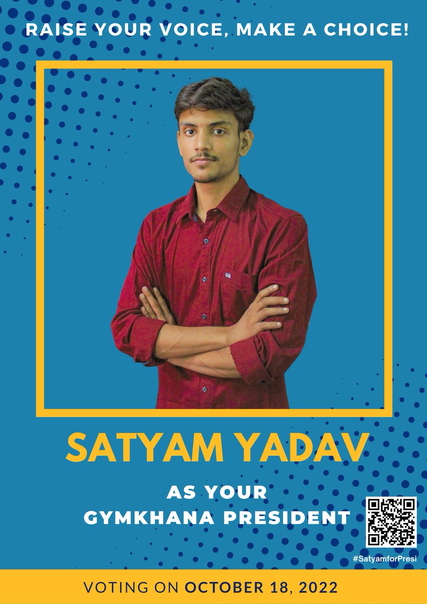 satyamforpresi's tweet photo. Greetings everyone,
Introducing before you, Satyam Yadav. A final year B. Tech student contesting for Gymkhana- President. https://t.co/GPK1c2eS0R