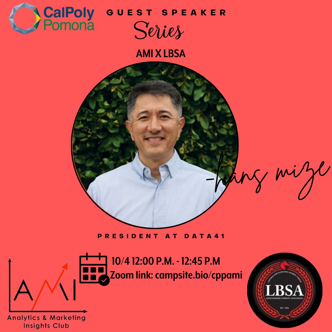 CPP_DMA's tweet image. AMI and LBSA are collaborating to host our guest speaker, President of Data41, Hans Mize! On Tuesday, 10/4, we will be hosting an informative Q&A meeting to answer any questions! Zoom link: bit.ly/3E6YGWY