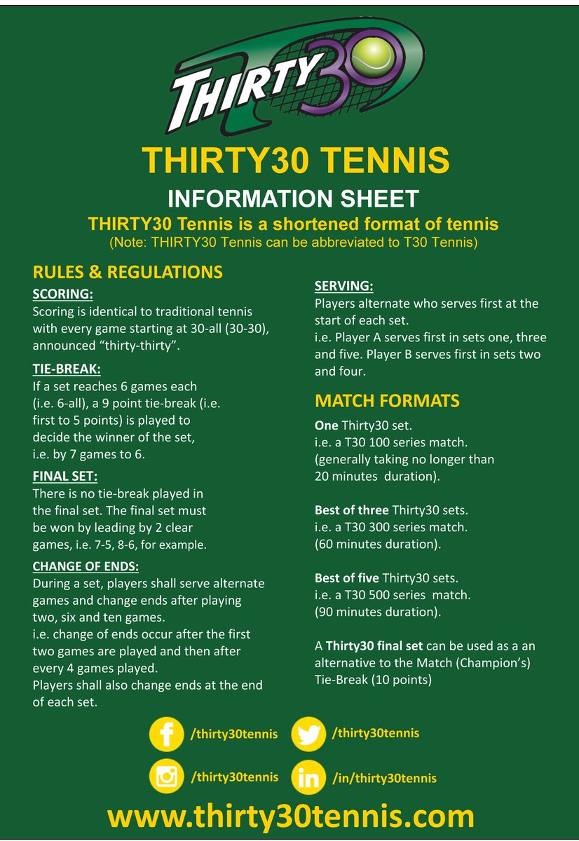 thirty30tennis's tweet photo. @TennisPodcast ########################
To see a @thirty30tennis 'Grand Slam' Event played where both the women and the men play best-of-5 sets matches in no longer than 90 minutes on average.
#tennis #thirty30tennis #Tenis #GrandSlam #Equality #shorterformats https://t.co/9VkC37Kfrc